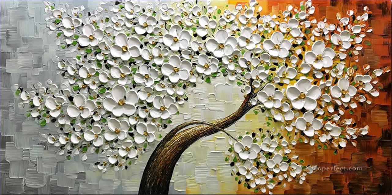 白い花飾りの梅の花油絵